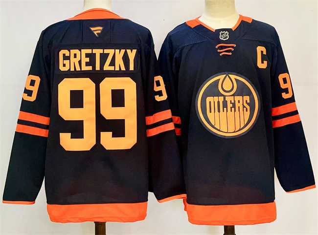 Men%27s Edmonton Oilers #99 Wayne Gretzky Navy 2024-25 C Patch Stitched Jersey